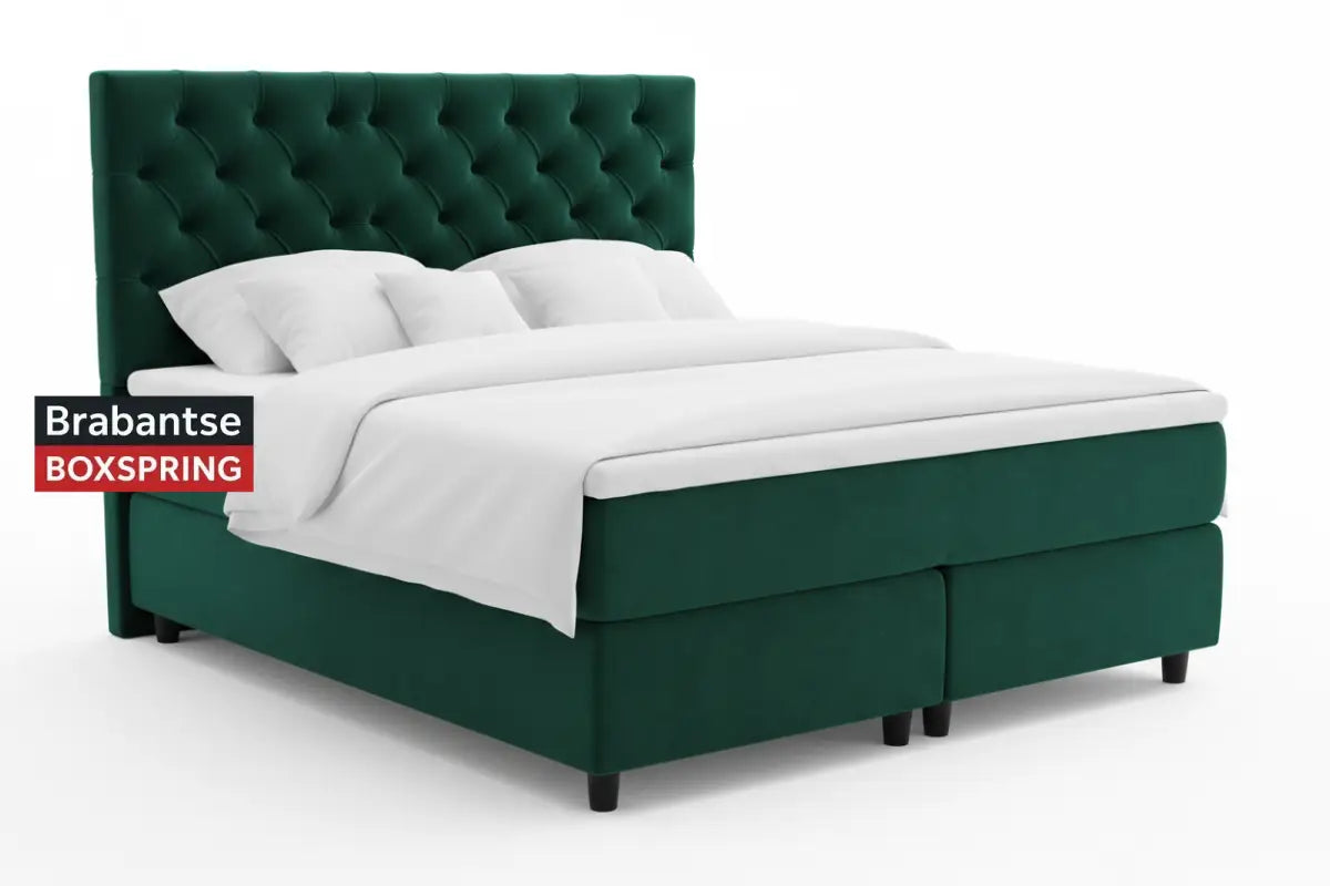 Boxspring Emerald Groen - Lager en meer gecapitonneerd