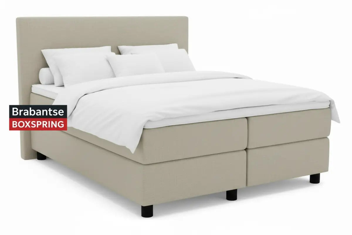 Boxspring Zandkleur - Hoofdbord doorlopend voor en achter